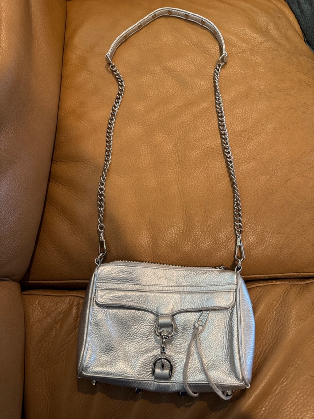 Rebecca Minkoff Metallic Silver Leather Mini Mac Crossbody